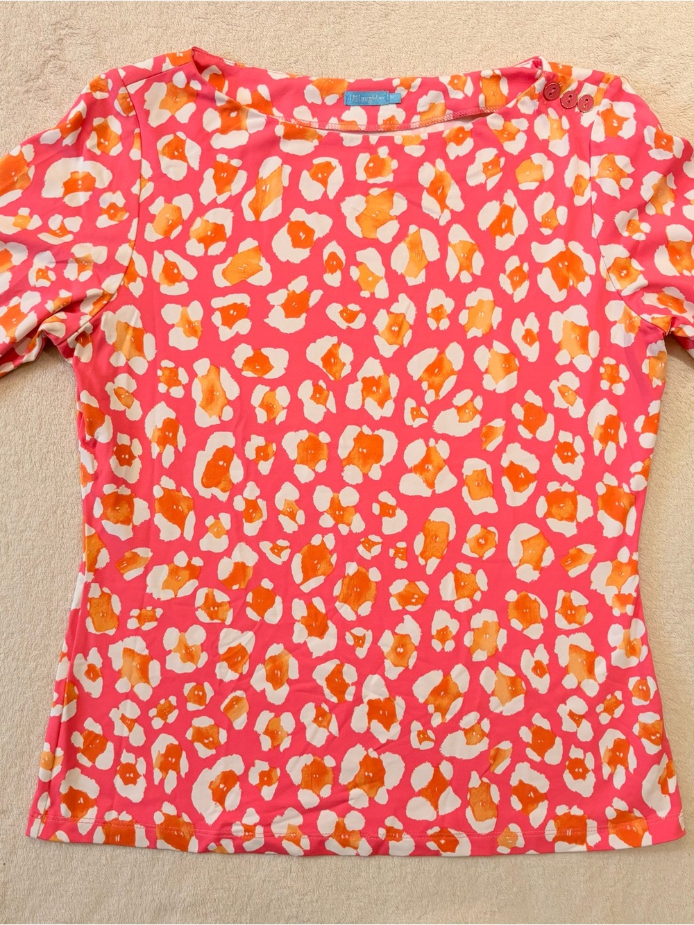 Bright Pink Abstract Animal Print Long Sleeve Catalina Cloth Tee Sz M